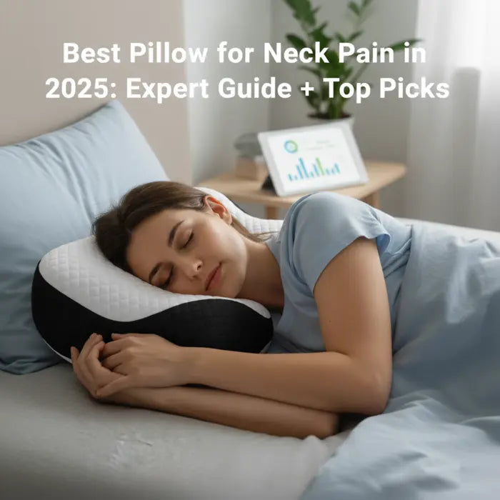 Woman sleeping peacefully on best orthopedic pillow for neck pain 2025. Expert-recommended contoured memory foam pillow supports spine alignment for side sleepers.