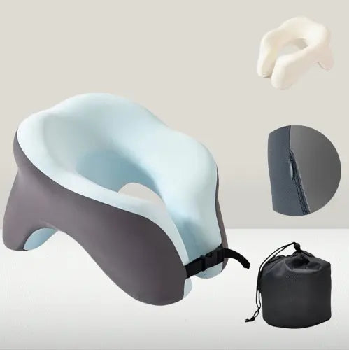 Blue memory foam travel pillow Elitsiti with breathable cover for hot climates