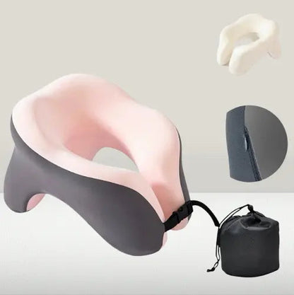 Pink ergonomic travel pillow for women — soft, supportive, stylish