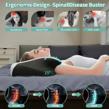 Memory foam pillow reduces pressure on spine — ideal for chronic neck and back pain