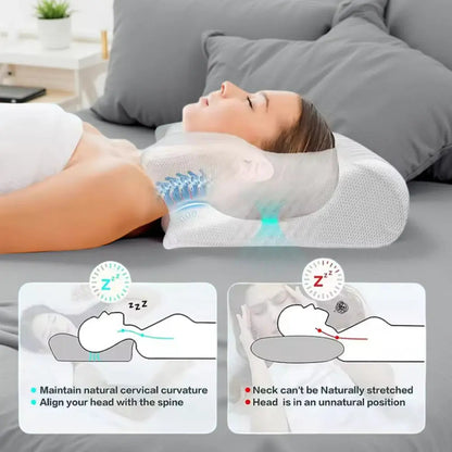 Back sleeper with orthopedic pillow — maintains natural spine curve during sleep
