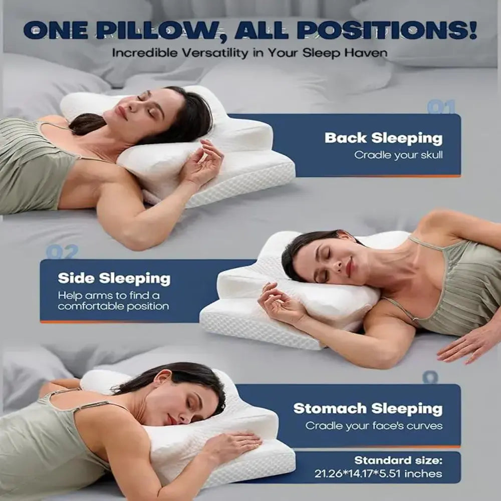 Ergonomic pillow for back, side, and stomach sleepers — adapts to all sleeping positions 