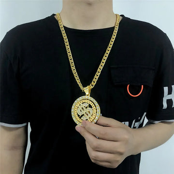 Necklaces Hip Hop spinning dollar.