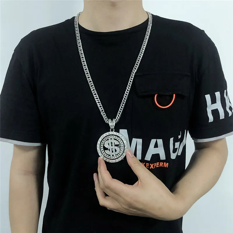 Necklaces Hip Hop spinning dollar.