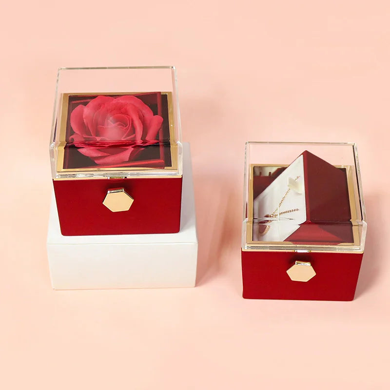 ROTATING GIFT BOX WITH "ETERNAL ROSE" NECKLACE.