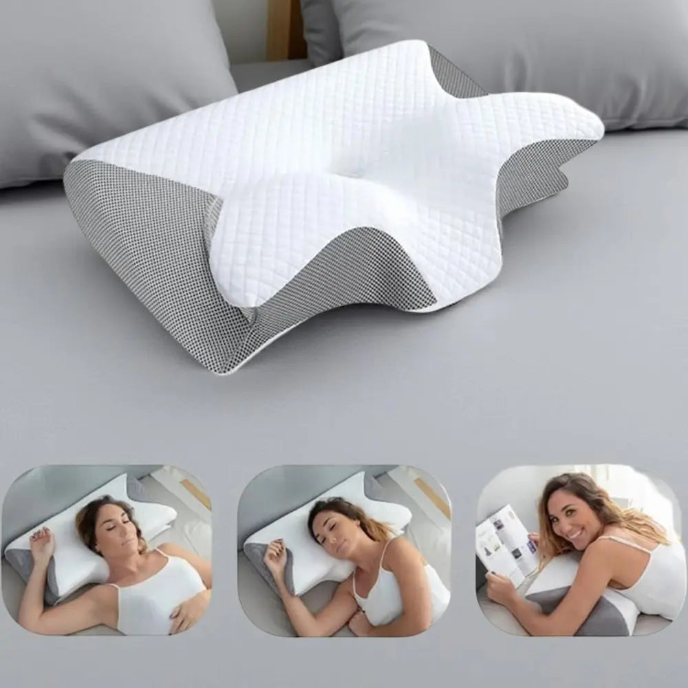 Premium cervical orthopedic pillow – memory foam, quilted texture, supports neck curve