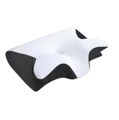 Orthopedic memory foam neck pillow on white background – soft, contoured design for pain relief
